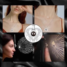 Nikcorp Ogrlica Volim te na 100 jezika s anđeoskim krilima, posrebreni nakit za žene, poklon za Valentinovo u kutijici, srebrna