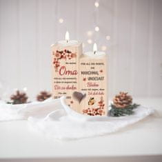 Nikcorp Set 2 drvena svijećnjaka u obliku srca s gravurom, poklon za baku, dekoracija za dom, stol ili komodu, prirodna boja drva