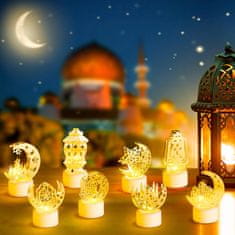Nikcorp LED svijeće za Ramadan, set 4 kom, dekorativne lampe za stol, toplo bijelo svjetlo, motivi mjesec i zvijezde, zlatne
