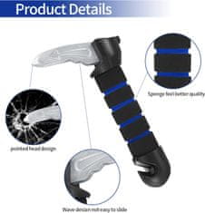 Nikcorp Rukohvat za pomoć pri ulasku u auto za starije osobe 3u1, rezač pojasa i čekić za staklo, protuklizni, crni