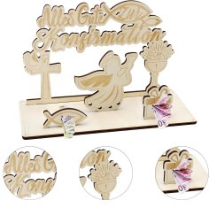 Nikcorp Drveni Anđeo Križ za Krizmu, Kreativan Poklon za Potvrdu s Utorom za Novac, Laserski Rezbareni Vjerski Motivi, 25x11x11 cm