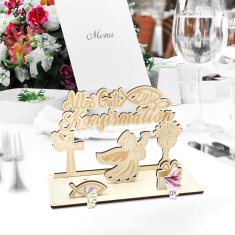 Nikcorp Drveni Anđeo Križ za Krizmu, Kreativan Poklon za Potvrdu s Utorom za Novac, Laserski Rezbareni Vjerski Motivi, 25x11x11 cm