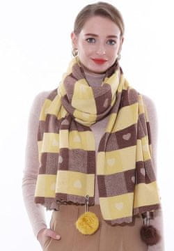 Nikcorp Pashmina šal ženski elegantni, mekan i topao, idealan kao marama za večernje haljine, žuti sa srcima, 70x180 cm