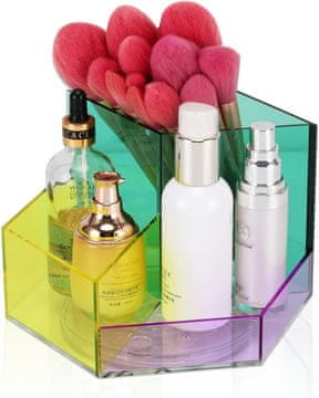 Nikcorp Organizator za kozmetiku, rotirajući 360°, šesterokutni stalak za šminku i kistove, vodootporni akril, 20x17x13,5 cm