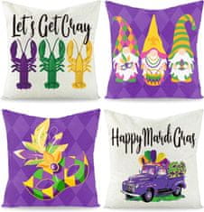 Nikcorp Set od 4 ukrasne jastučnice za karneval, lanene navlake za jastuke s motivima patuljaka i rakova, 45x45 cm