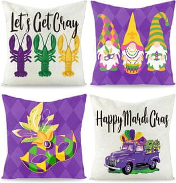 Nikcorp Set od 4 ukrasne jastučnice za karneval, lanene navlake za jastuke s motivima patuljaka i rakova, 45x45 cm