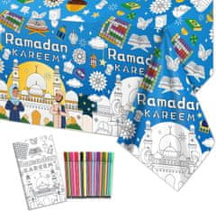 Nikcorp Kreativni stolnjak za bojanje za Ramazan, edukativna bojanka za djecu, veliki plakat s flomasterima, 180 x 120 cm