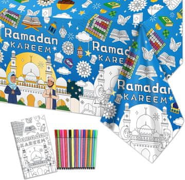 Nikcorp Kreativni stolnjak za bojanje za Ramazan, edukativna bojanka za djecu, veliki plakat s flomasterima, 180 x 120 cm