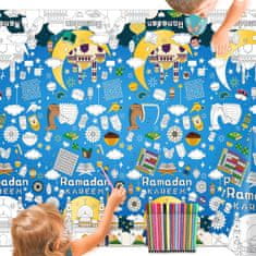 Nikcorp Kreativni stolnjak za bojanje za Ramazan, edukativna bojanka za djecu, veliki plakat s flomasterima, 180 x 120 cm