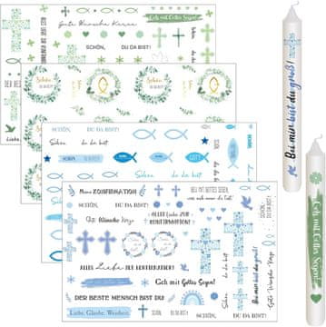 Nikcorp Naljepnice za svijeće za krštenje, vodootporne dekorativne folije za personalizaciju, set 4 lista, 29x19 cm, višebojne