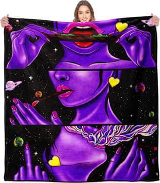 Nikcorp Flanel deka sa svjetlećim uzorkom, mekana i topla, za kauč, krevet ili kao prekrivač, crno-ljubičasta, 130x150 cm