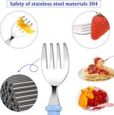 Nikcorp Dječji pribor za jelo 2x set, siguran za učenje samostalnog hranjenja, nehrđajući čelik 304, plava i roza boja