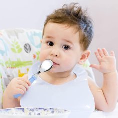 Nikcorp Dječji pribor za jelo 2x set, siguran za učenje samostalnog hranjenja, nehrđajući čelik 304, plava i roza boja