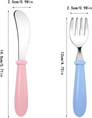 Nikcorp Dječji pribor za jelo 2x set, siguran za učenje samostalnog hranjenja, nehrđajući čelik 304, plava i roza boja