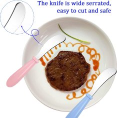 Nikcorp Dječji pribor za jelo 2x set, siguran za učenje samostalnog hranjenja, nehrđajući čelik 304, plava i roza boja