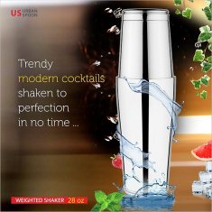 Nikcorp Shaker za koktele od nehrđajućeg čelika, profesionalni barmenski Boston shaker za miješanje pića, veliki kapacitet, srebrni, 790 ml
