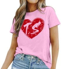 Nikcorp Ženska majica kratkih rukava s printom srca, udobna i rastezljiva, za ljeto i svaki dan, roza boja, veličina XS