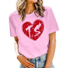 Nikcorp Ženska majica kratkih rukava s printom srca, udobna i rastezljiva, za ljeto i svaki dan, roza boja, veličina XS