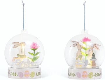 Nikcorp Uskrsna dekoracija drveni zeko s LED svjetlom, set 2 kom, ručno oslikana figura za stol, policu ili poklon, 8x8x9 cm