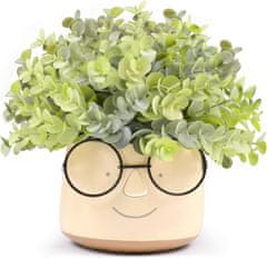 Nikcorp Umjetna biljka u tegli s naočalama, realističan izgled bez održavanja, dekoracija za dom i ured, bijela keramika, 20x20 cm