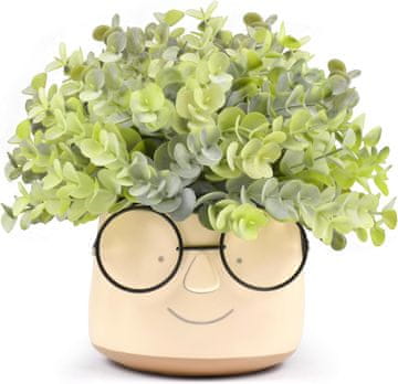 Nikcorp Umjetna biljka u tegli s naočalama, realističan izgled bez održavanja, dekoracija za dom i ured, bijela keramika, 20x20 cm