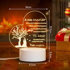 Nikcorp 3D LED noćna lampa s natpisom, poklon za muža, USB napajanje, toplo bijelo svjetlo, romantična dekoracija za spavaću sobu, 14x13 cm