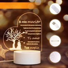Nikcorp 3D LED noćna lampa s natpisom, poklon za muža, USB napajanje, toplo bijelo svjetlo, romantična dekoracija za spavaću sobu, 14x13 cm