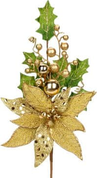 Nikcorp Ukrasni božićni cvjetovi set 2 kom, zlatni sa šljokicama, za bor, vijenac i stol, umjetni cvijet 28x50 cm