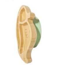 Nikcorp Bambusov tanjur za bebe i djecu s vakuumskim prianjanjem, 3 odjeljka, oblik morskog konjica, prirodna boja bambusa