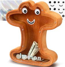 Nikcorp Drvena kasica prasica slovo "I", edukativna za djecu, s prozirnim akrilom i naljepnicama za personalizaciju, smeđa, 23 cm