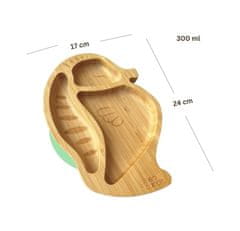 Nikcorp Bambusov tanjur za bebe i djecu s vakuumskim prianjanjem, 3 odjeljka, oblik morskog konjica, prirodna boja bambusa