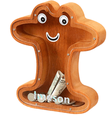 Nikcorp Drvena kasica prasica slovo "I", edukativna za djecu, s prozirnim akrilom i naljepnicama za personalizaciju, smeđa, 23 cm