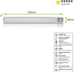 Nikcorp LED lampa ispod elementa sa senzorom pokreta, ultra tanka, bežična, USB punjiva, neutralno bijelo svjetlo 4000K, 23,5 cm