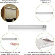 Nikcorp LED lampa ispod elementa sa senzorom pokreta, ultra tanka, bežična, USB punjiva, neutralno bijelo svjetlo 4000K, 23,5 cm