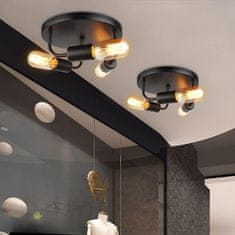 Nikcorp ASCELINA Stropna Svjetiljka s 3 grla, vintage retro dizajn za dnevni boravak i spavaću sobu, metalna, crna, 24 cm