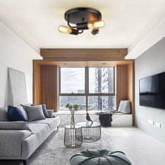 Nikcorp ASCELINA Stropna Svjetiljka s 3 grla, vintage retro dizajn za dnevni boravak i spavaću sobu, metalna, crna, 24 cm