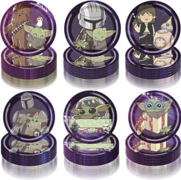 Nikcorp Papirnati tanjuri za zabavu Star Wars Baby Yoda, set 60 kom, za rođendane i proslave, 6 dizajna, 18 cm