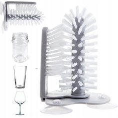 Nikcorp Dvostruka četka za pranje boca i čaša s vakuumskim držačem, za brzo i temeljito čišćenje staklenki i šalica, siva