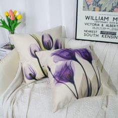 Nikcorp Ukrasne jastučnice lanene, set 4 kom, za elegantan dom, s motivom tulipana, skriveni zatvarač, bijela, 45x45 cm