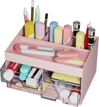 Nikcorp Stolni organizator za uredski pribor, višenamjenski s 4 ladice i 4 pretinca, za ured, školu i dom, rozi, 21x14x12 cm