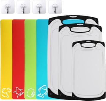 Nikcorp Set 7 dasaka za rezanje s kukicama, antibakterijski, perivo u perilici, 3 tvrde i 4 fleksibilne podloge u boji