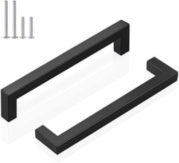 Nikcorp Ručke za namještaj 10 kom, set crnih kvadratnih ručkica za kuhinjske elemente, ladice i ormare, nehrđajući čelik, 128 mm razmak