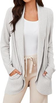 Nikcorp Ženski dugi kardigan mekan i topao, pletena vesta s džepovima za jesen i zimu, udoban materijal, sivi, veličina XL
