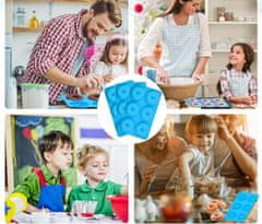 Nikcorp Silikonski kalupi za krafne 3 kom, za pečenje muffina i kolača, neprianjajući, 18 oblika, otporni na toplinu, plavi