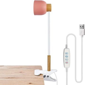 Nikcorp LED stolna lampa s kvačicom, fleksibilna ruka za čitanje, 3 načina svjetla i 10 razina svjetline, USB napajanje, roza, 40 cm