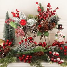 Nikcorp Umjetne borove grane za Božić, set 6 komada, realističan izgled za dekoracije, vijence i aranžmane, s crvenim bobicama