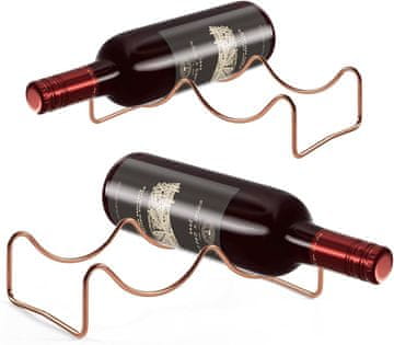 Nikcorp Stalak za vino 2 kom, metalni držač za 2 boce, samostojeći, za kuhinju i bar, rose gold boja, 23,5x14 cm