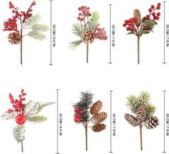 Nikcorp Umjetne borove grane za Božić, set 6 komada, realističan izgled za dekoracije, vijence i aranžmane, s crvenim bobicama