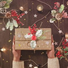 Nikcorp Umjetne borove grane za Božić, set 6 komada, realističan izgled za dekoracije, vijence i aranžmane, s crvenim bobicama