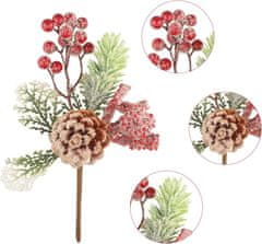 Nikcorp Umjetne borove grane za Božić, set 6 komada, realističan izgled za dekoracije, vijence i aranžmane, s crvenim bobicama